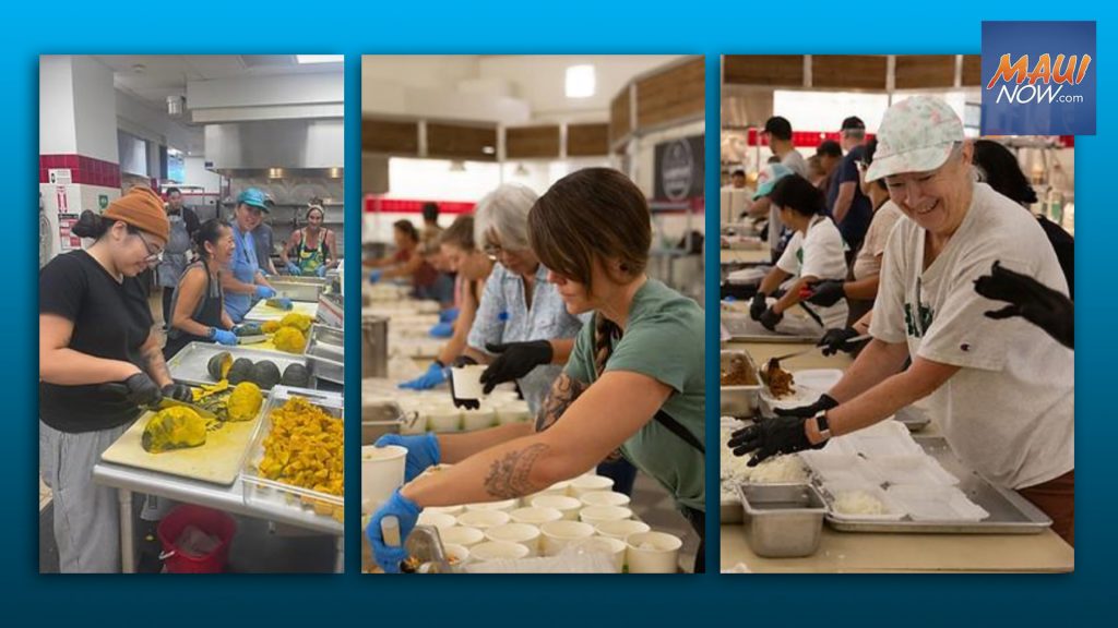 three paneled picture of people preparing food from Maui Now News