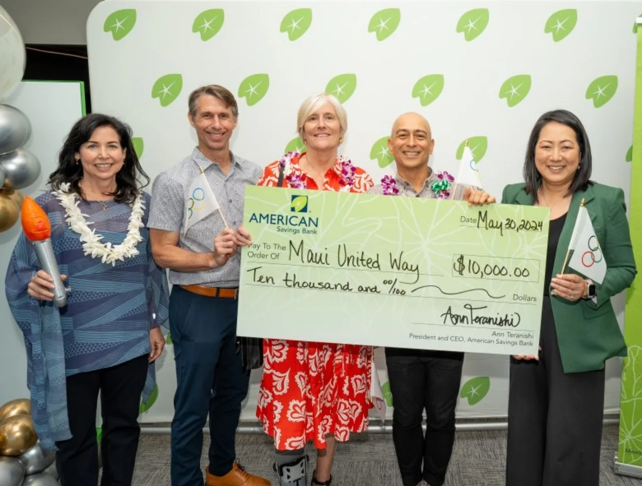 American Savings Bank People posing with American Savings Bank large award check