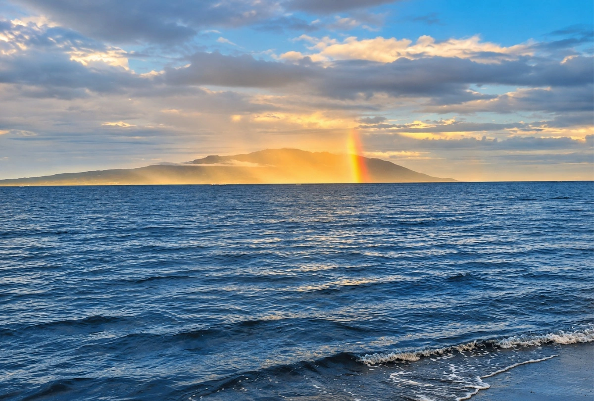 Ocean Rainbow A view of the ocean with a rainbow.