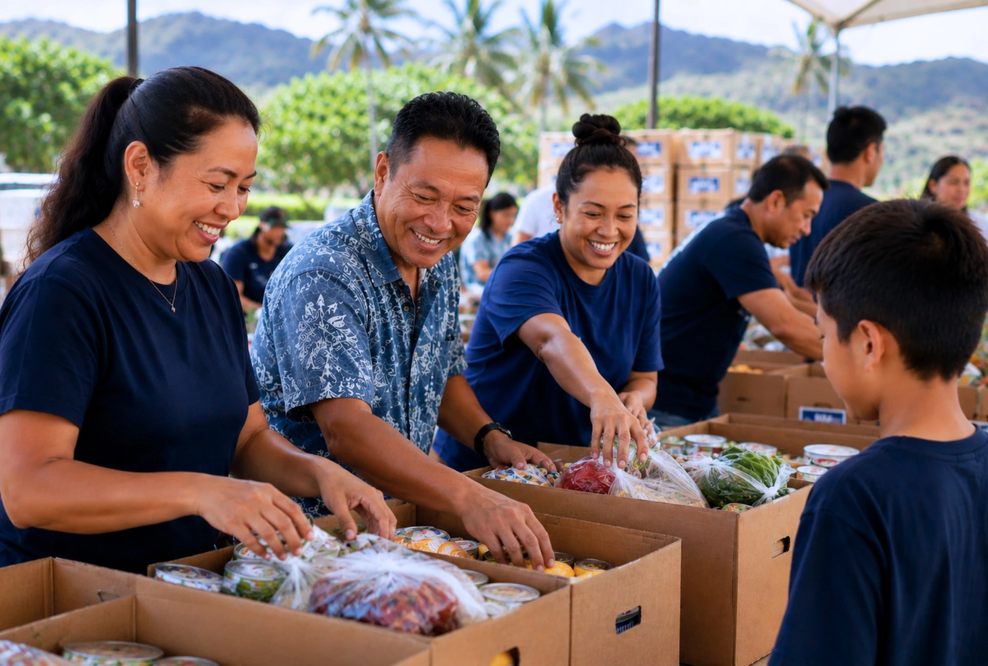 Volunteers at a food drive event.